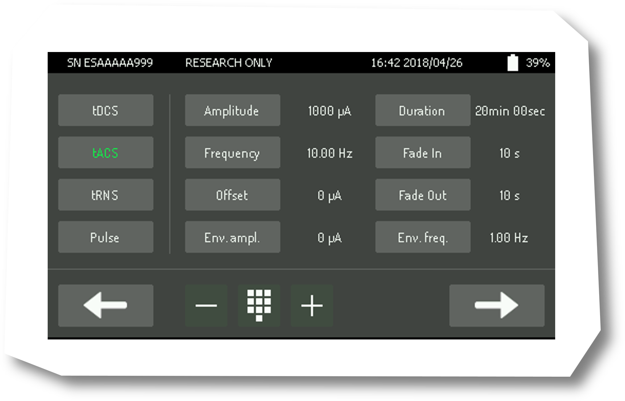 nurostym touchscreen interface